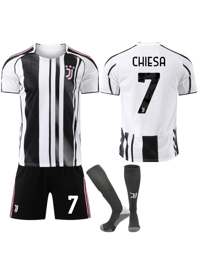 Juventus 2025-2026 Juventus home football uniform #7 CHIESA football jersey shorts socks set children's size and adult size gifts for fans and friends - Image 1